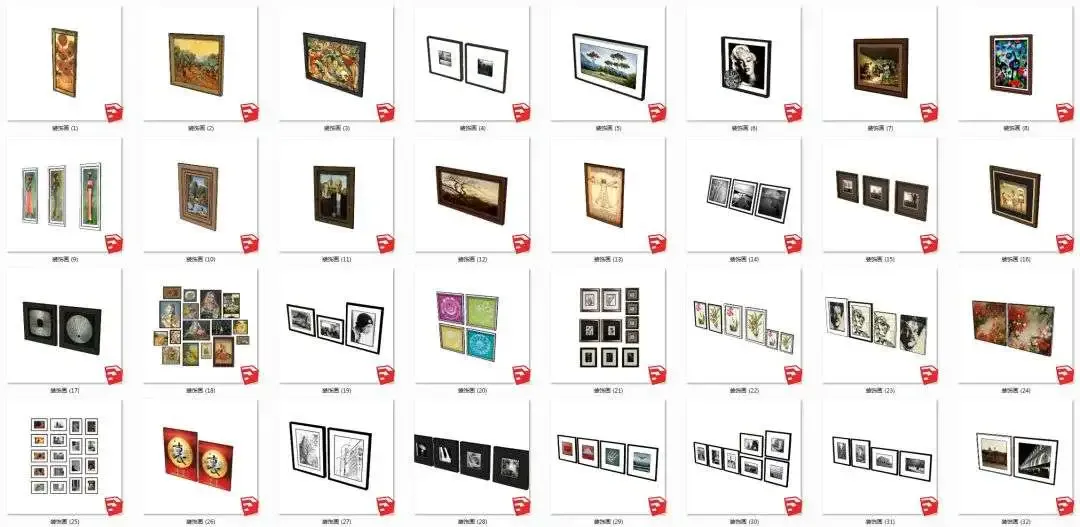 室内软装模型，1023个SU单体涵盖抱枕、装饰画、装饰品、窗户、窗帘、 地毯、楼梯、门等八大类-5